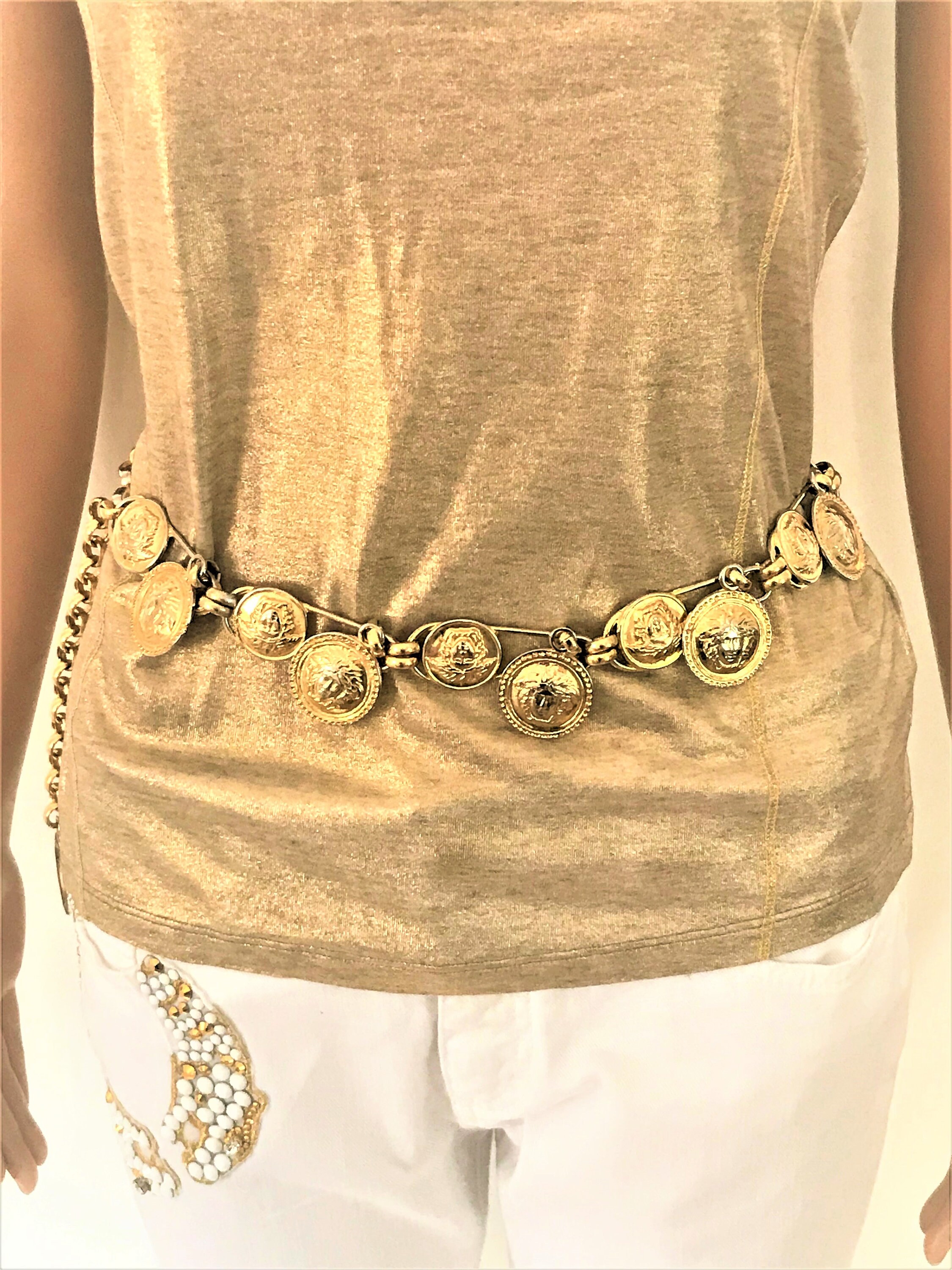 Vintage GIANNI Versace Chain Belt Medusa Pins Runway 1994