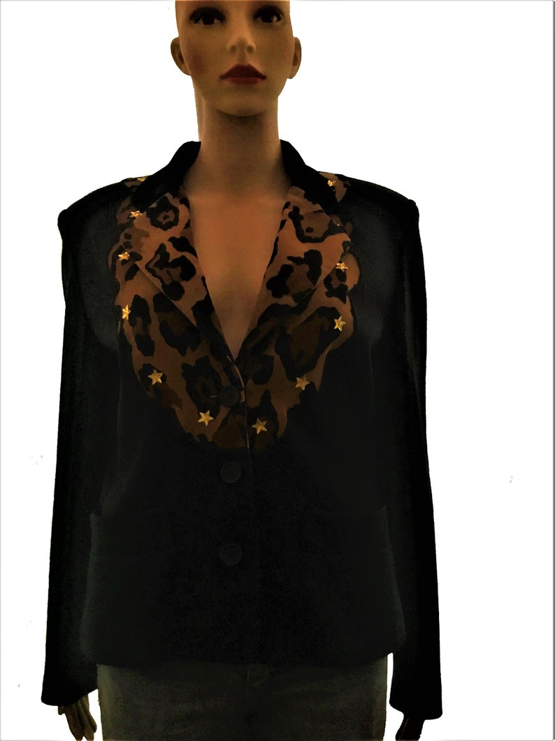 Vintage KENZO JUNGLE 80\u2019s Rare Collector Piece Black Wool Jacket Blazer Leopard Print