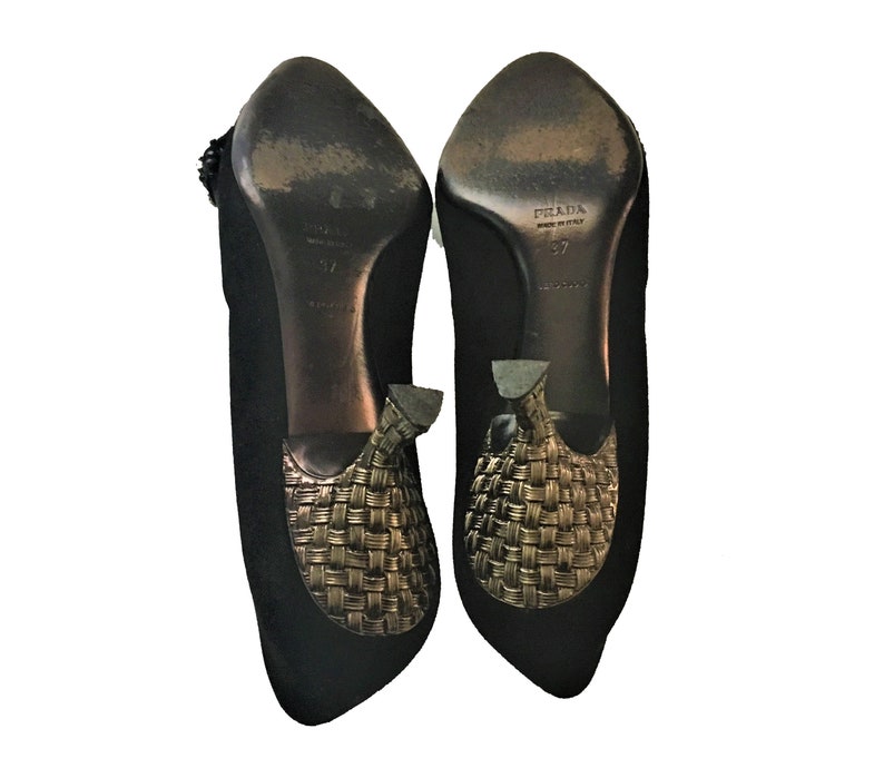 PRADA Elegant Black Suede Kitten Heel Shoes Bow Embellished - Etsy