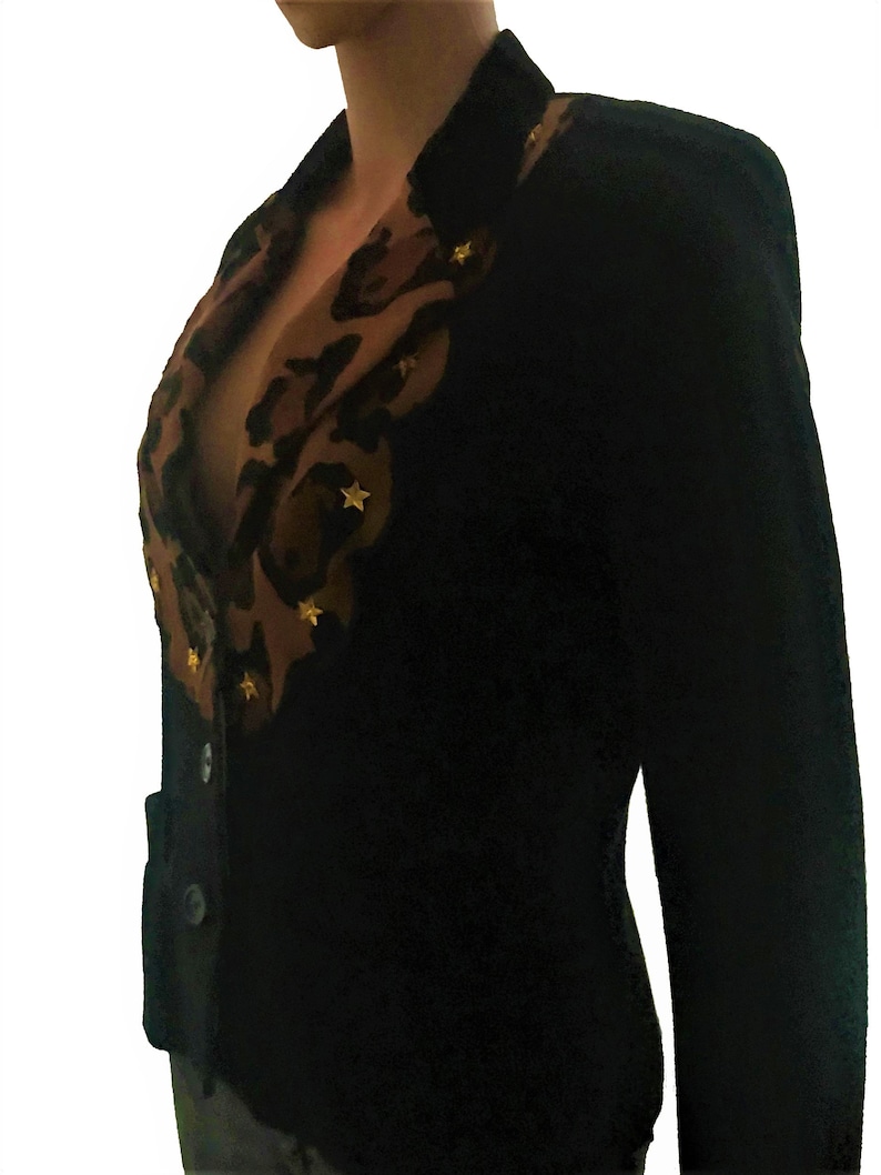 Vintage KENZO JUNGLE 80\u2019s Rare Collector Piece Black Wool Jacket Blazer Leopard Print