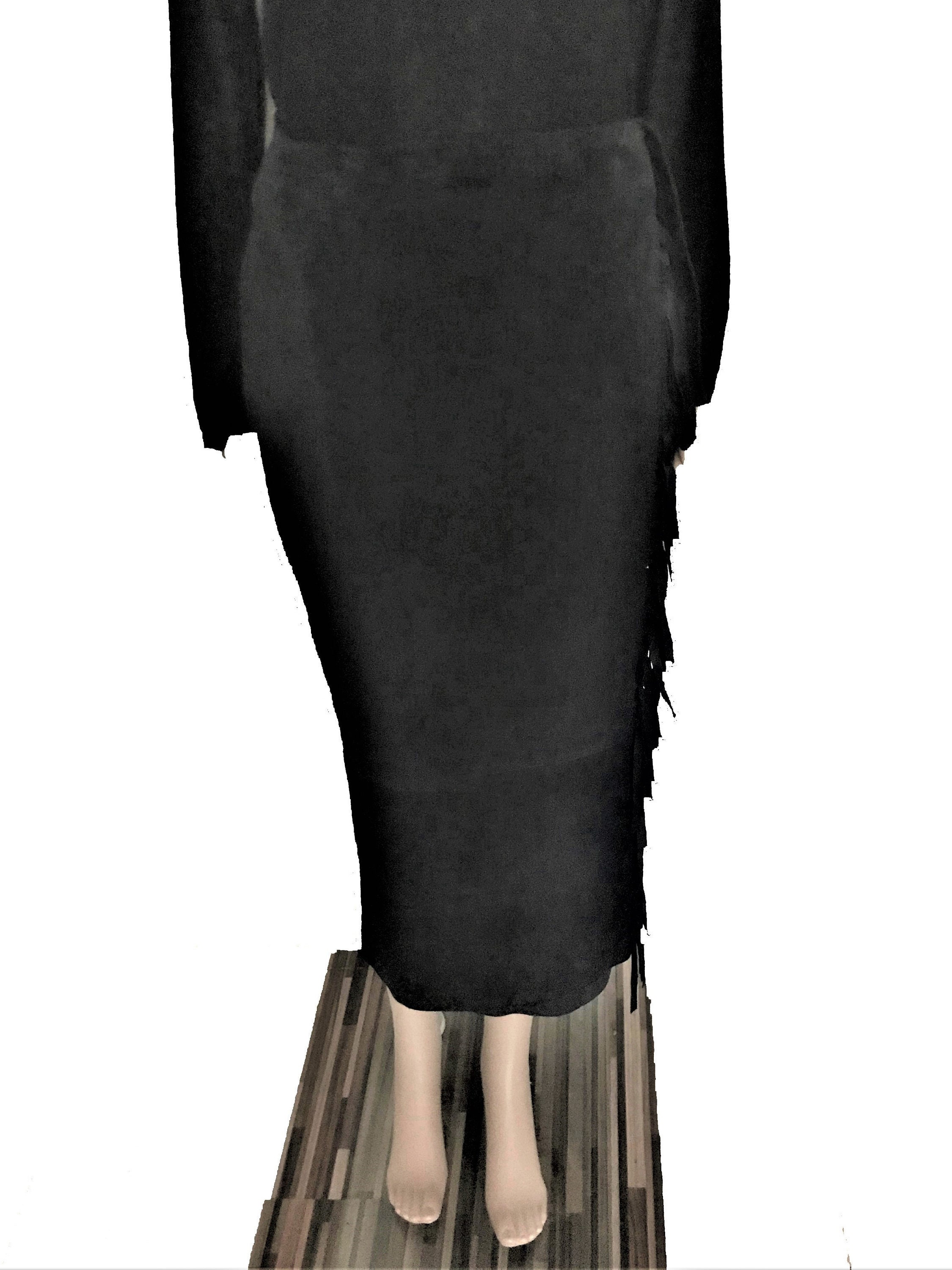 Image of Vintage Xargo London ’S Maxi Black Suede Fringe Wrap Skirt