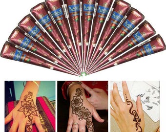 FREE SHIPPING! 12 Natural Herbal Henna Cones, Colors Body Art Paint, Temporary Tattoo Mehendi Ink, Henna Paste, Bridal Henna Kit