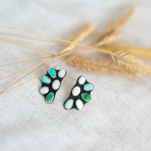 Turquoise and Opal Half Cluster Earrings