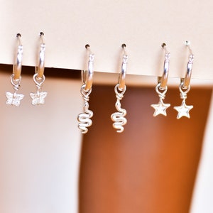 Mini Sterling Silver Charm Hoops