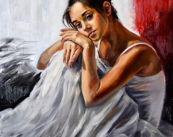 Original Ballerina Oil Painting: Impressionistic Ballet Dancer Portrait, 60x50 cm