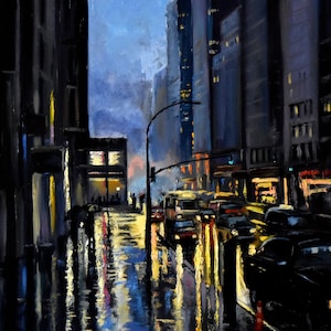 Cityscape painting Original city artwork Rainy cityscape painting New York city art Example for commission 60x50 cm.