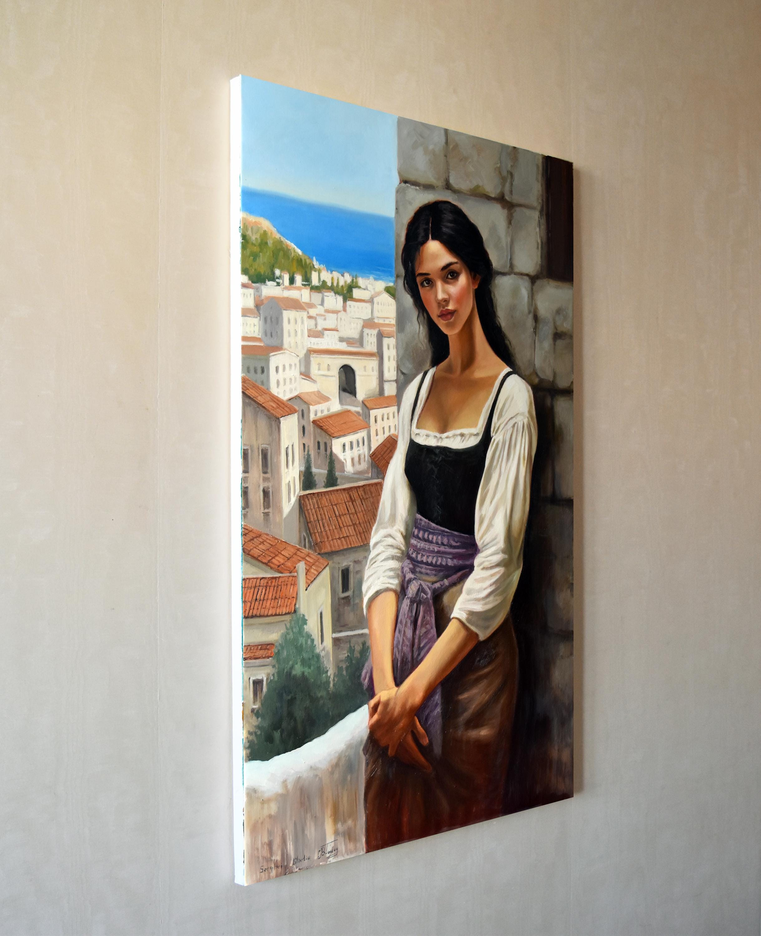 Oriental Woman Portrait, Mediterranean Woman Art, Original Girl