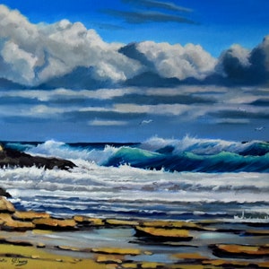 Seascape painting, Original seascape artwork, Sea waves art, 40x50 cm.