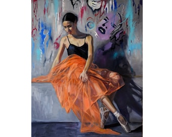 Original Ballerina Painting: Contemporary Figurative Art (80x65 cm)