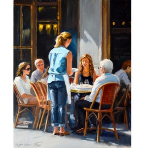 Woman portrait painting, Woman in restaurant art, Original woman artwork, Girl in café painting Woman in Paris art  50x40 cm.
