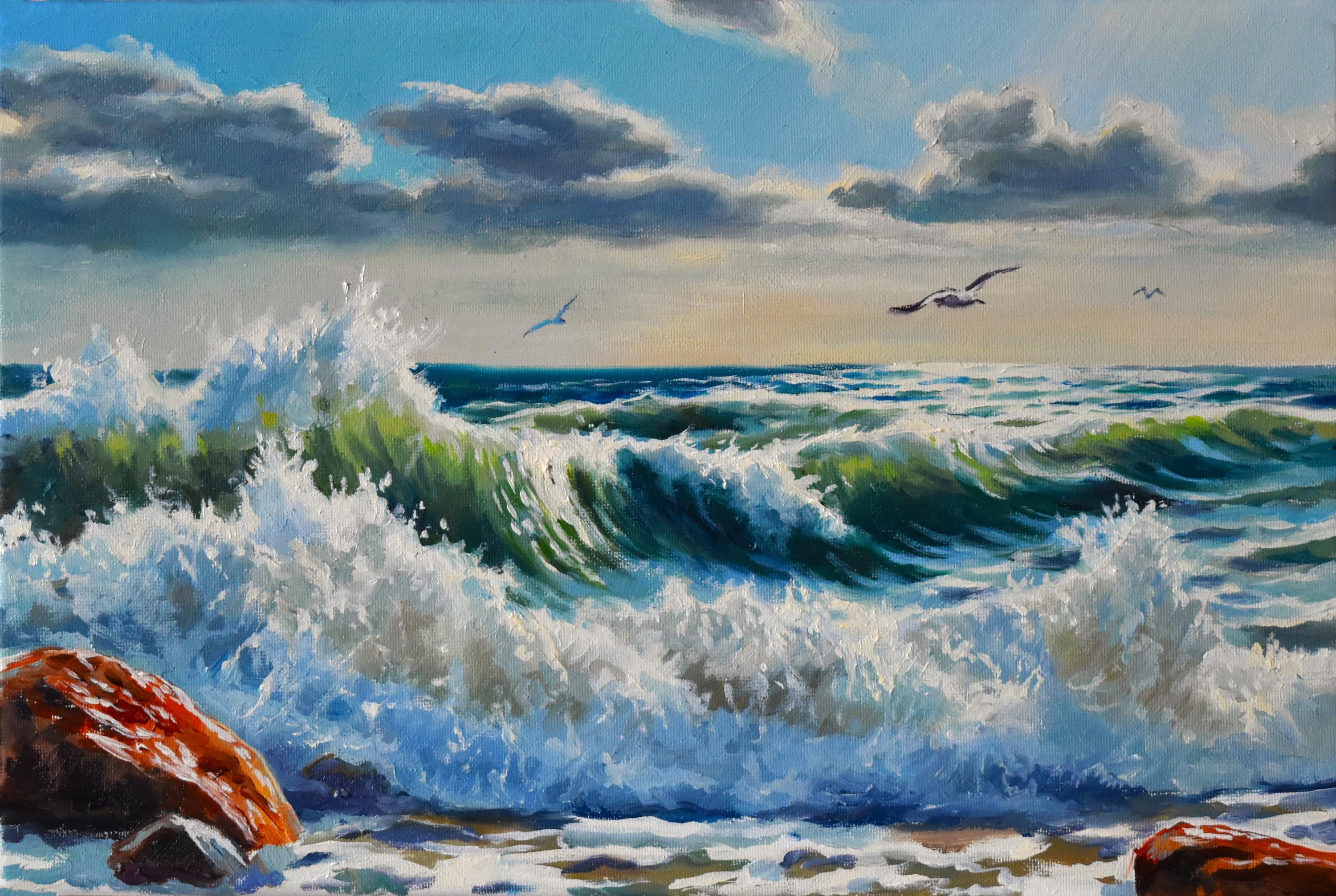 Seascape painting, Original seascape artwork, Sea waves art, 20x30 cm.