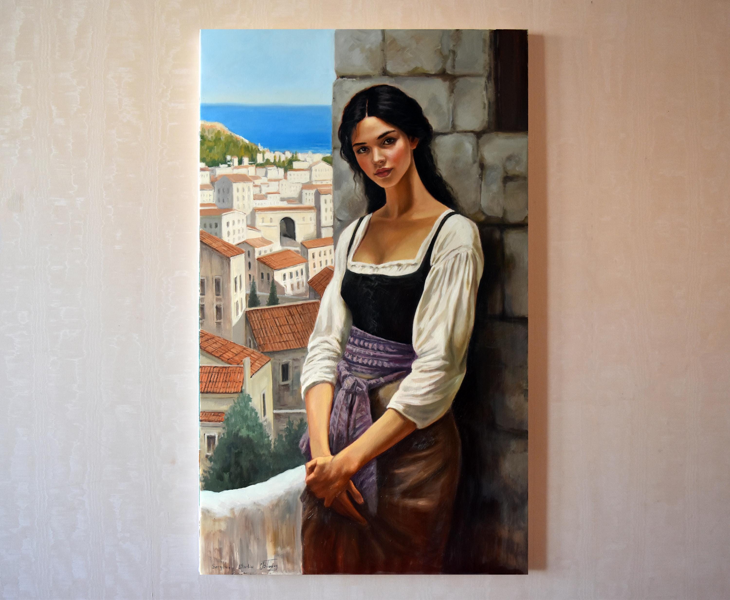 Oriental Woman Portrait, Mediterranean Woman Art, Original Girl