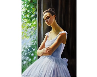 Original Ballerina Oil Painting: Ballet Dancer Portrait Art (50x70 cm)
