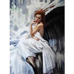 Angel painting Woman angel artwork Original woman portrait Angel fine art Example for commission 80x60 cm.
