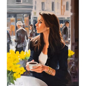 Woman in Paris Oil Painting: Impressionist Cafe Art, 60x50 cm