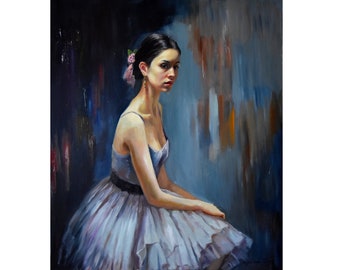 Original Ballerina Painting: Impressionistic Ballet Dancer Portrait, 70x60 cm