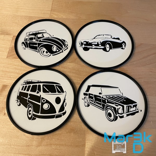 Vintage Air-Cooled Themed Volkswagen Coaster Set | Retro Home Decor | 3D Printed | VW | VDub | Bug