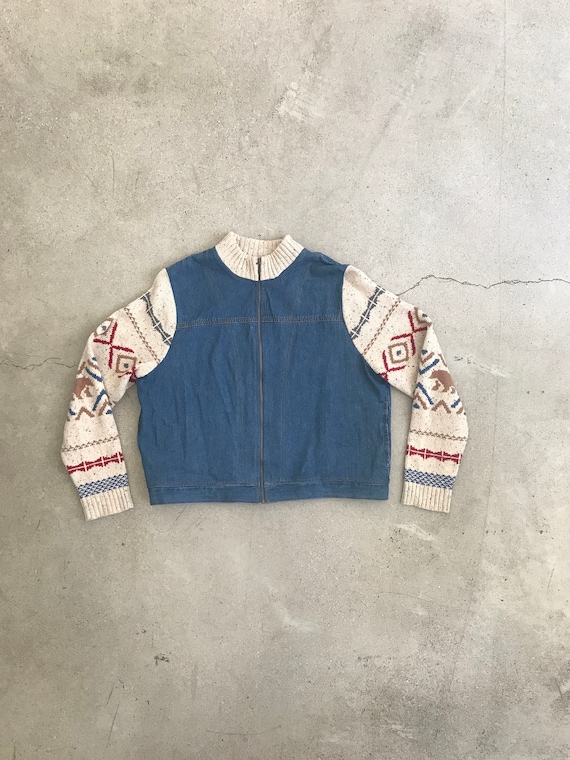 Vintage Denim Sweater Coat - image 1