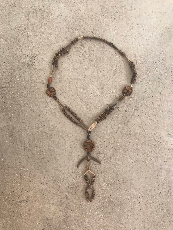 Vintage Native Wooden Beaded Necklace - image 1