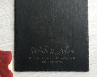 Laser engraved slate cheese board with handle slate cheese board personalized wedding couple gift housewarming gift stone Kitchen sign CH019