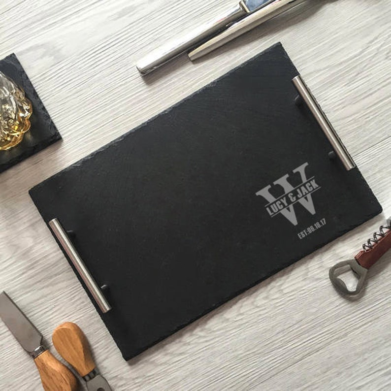 personalized slate cheese board,Mr./&Mrs.,personalized serving platter,The Name of Love Engraved Slate Cheese Board,CH204