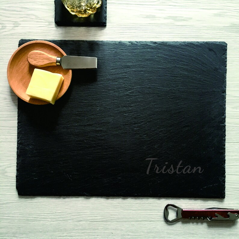 Personalized Slate Cheese Board With Handle Laser Engraved Serving Tray