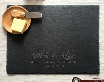 laser engraved cheese board with handle custom stone tray slate cheese board personalized Christmas housewarming gifts  Kitchen sign CH020