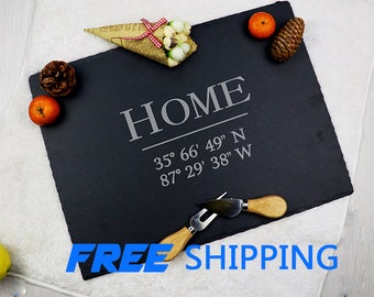 Personalized Longitude and Latitude Slate Cheese Board,Custom GPS Coordinates Service Tray,Home Cheese Slate,Anniversary Platter Gifts,CH112