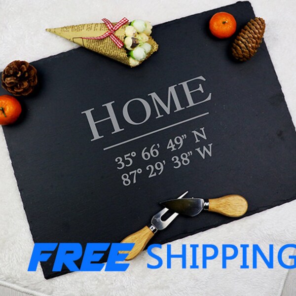 Personalized Longitude and Latitude Slate Cheese Board,Custom GPS Coordinates Service Tray,Home Cheese Slate,Anniversary Platter Gifts,CH112