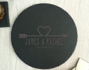 heart engraved personalized slate cheese board round custom Cheese tray with handle valentine engagement wedding anniversary gifts  CHO75