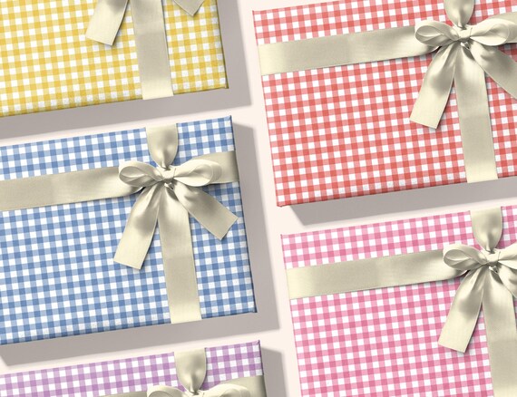 Gingham Wrapping Paper Roll, Pastel Checkered Gift Wrap, Cute Birthday Wrapping Paper, Cottagecore Gift Wrap, Spring Gift Wrap
