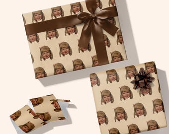 Personalized Face Wrapping Paper | Custom Photo Gift Wrap | Neutral Vintage Gift Wrap | Funny & Unique Wrapping Paper