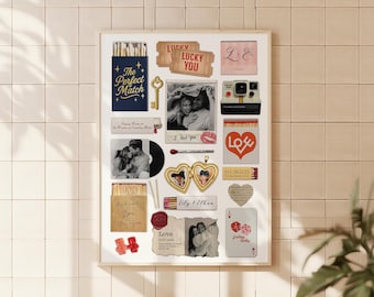 Valentine's Day Gift for Him Her, Personalized Photo Collage, Custom Anniversary Gift, Perfect Match Retro Matchbox Poster, Photo Wall Art