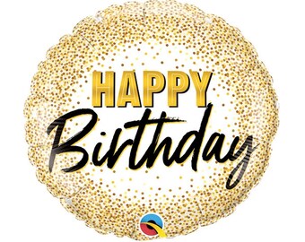 18" Happy Birthday Gold Glitter Dots Mylar Foil Balloon