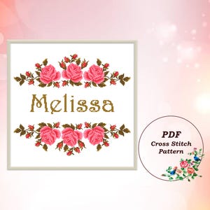 Name MELISSA & Alphabet - Modern Counted Cross Stitch Patterns PDF, Set of 2, Floral Customizable Personalized Design, Instant Download #243