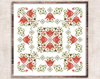 Floral Folk Ornament Cross Stitch Pattern PDF Primitive Traditional Ethnic Modern Design Border Motif Folklore Flower Instant Download #1013