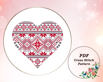 Scandinavian Heart Cross Stitch Pattern PDF Christmas Ornament Cross Stitch Modern Cross Stitch Primitive Cross Stitch Instant Download #716