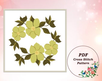 Floral Wreath Modern Cross Stitch Pattern PDF. Flower Embroidery Design. Counted Cross Stitch Chart. Instant Download #178