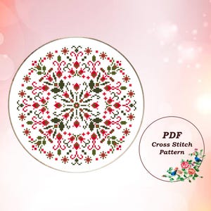 Christmas Wreath - Modern Cross Stitch Pattern PDF, Primitive Winter Ornament Design, Counted Cross Stitch Chart, Instant Download #297