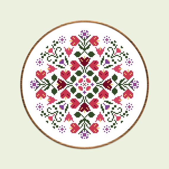 Modern cross stitch Punto de cruz Folk floral cross stitch pattern Flower mandala cross stitch pattern Instant download PDF #920