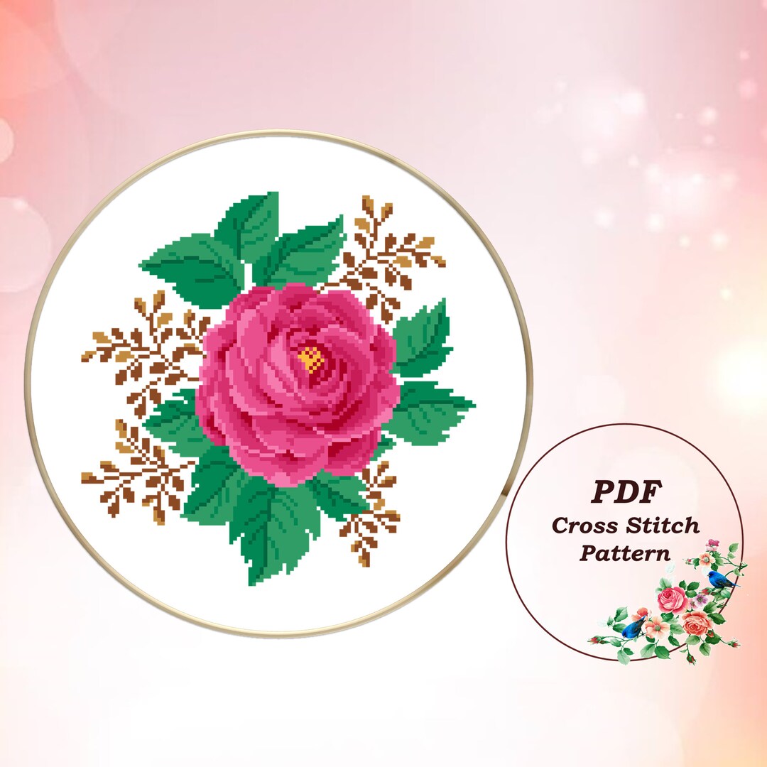 Rose Modern Cross Stitch Pattern PDF Flower Cross Stitch Floral Embroidery Hoop Art Counted