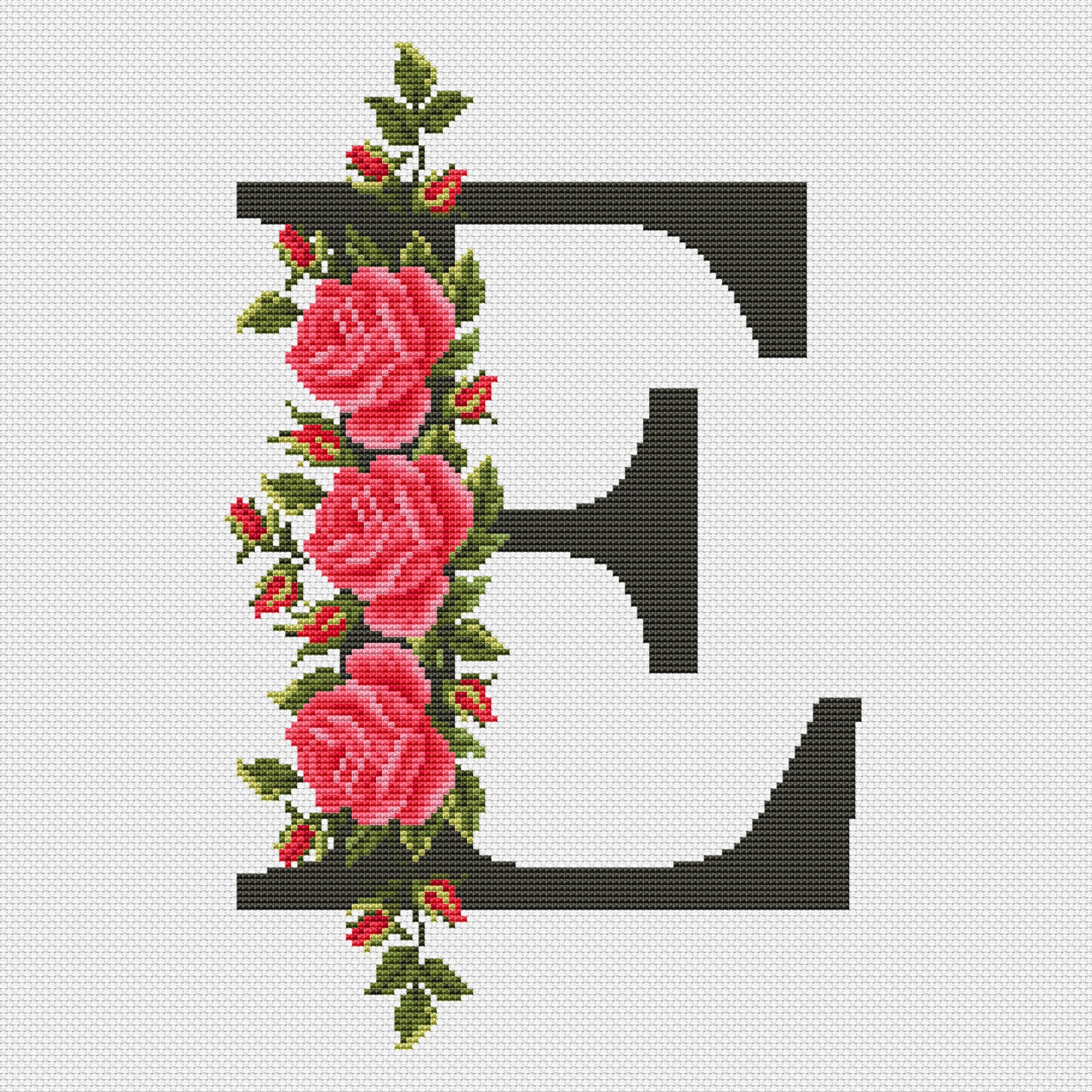 Letter E cross stitch pattern Flower monogram cross stitch Etsy
