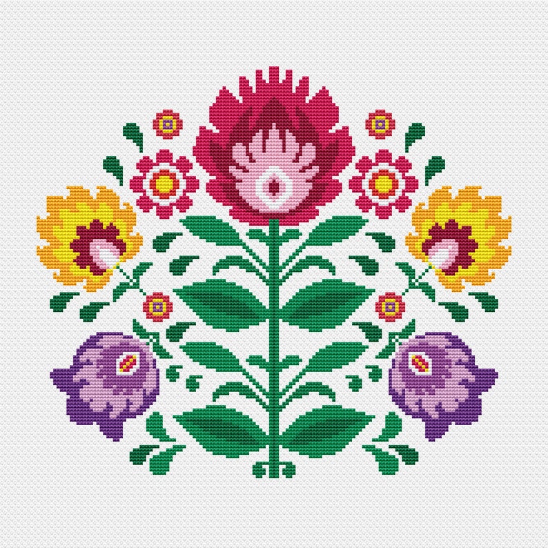 Polish ornament cross stitch pattern PDF Modern folk cross Etsy