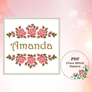 Name AMANDA & Alphabet - Modern Counted Cross Stitch Patterns PDF, Set of 2, Floral Customizable Personalized Design, Instant Download #241
