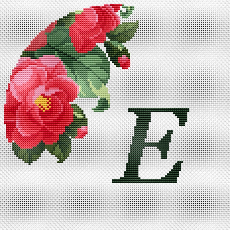 Alphabet Hoop Art Initial A B C Flower Letter E Set Of 2 Cross Stitch Patterns Embroidery Monogram