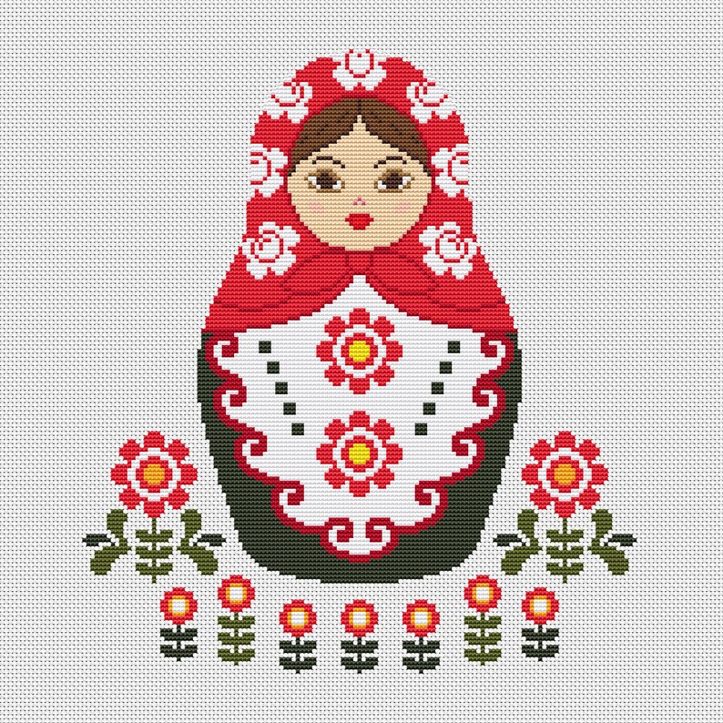 Russian folk doll cross stitch pattern Ethnic russian Etsy