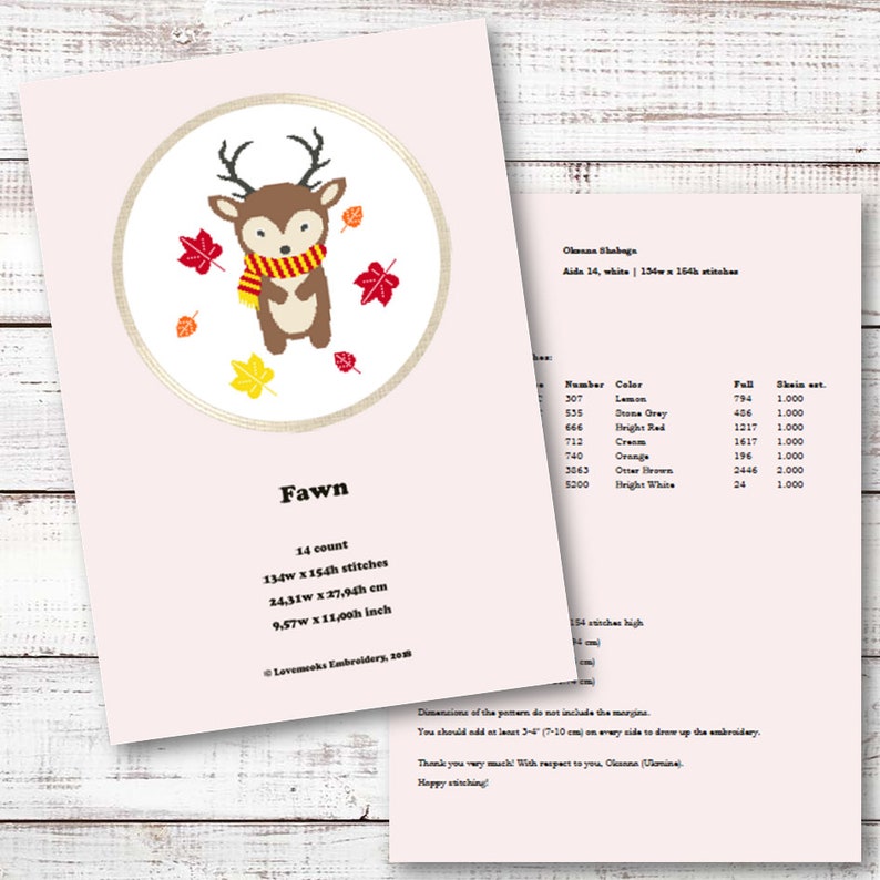 Modern cross stitch pattern Autumn Fawn Instant download PDF #67 Nursery decor
