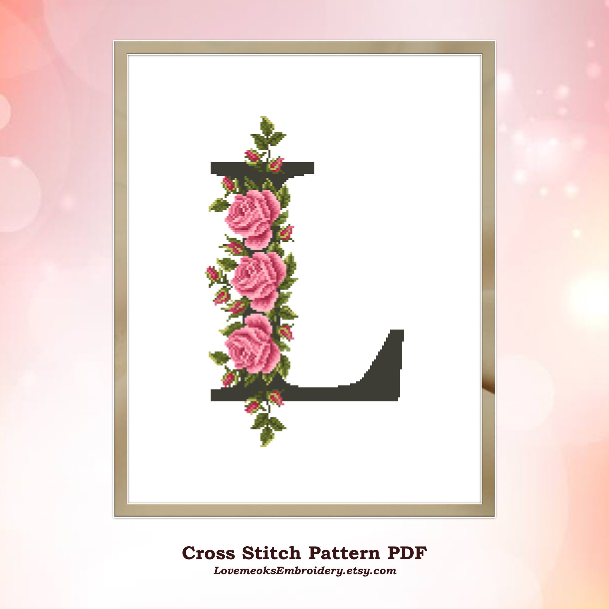 Monogram L modern cross stitch pattern PDF Floral personalized | Etsy