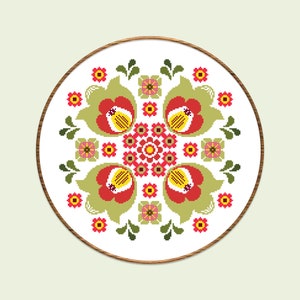 Modern cross stitch Punto de cruz Folk floral cross stitch pattern Flower mandala cross stitch pattern Instant download PDF #920