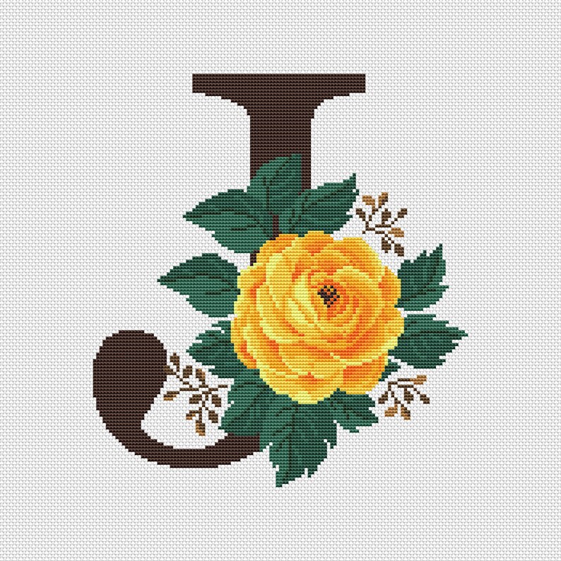 Letter J cross stitch pattern PDF Modern monogram and yellow Etsy